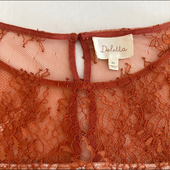 Anthropologie Deletta Orange Lace Stripe Top  XS - Picture 5 of 7